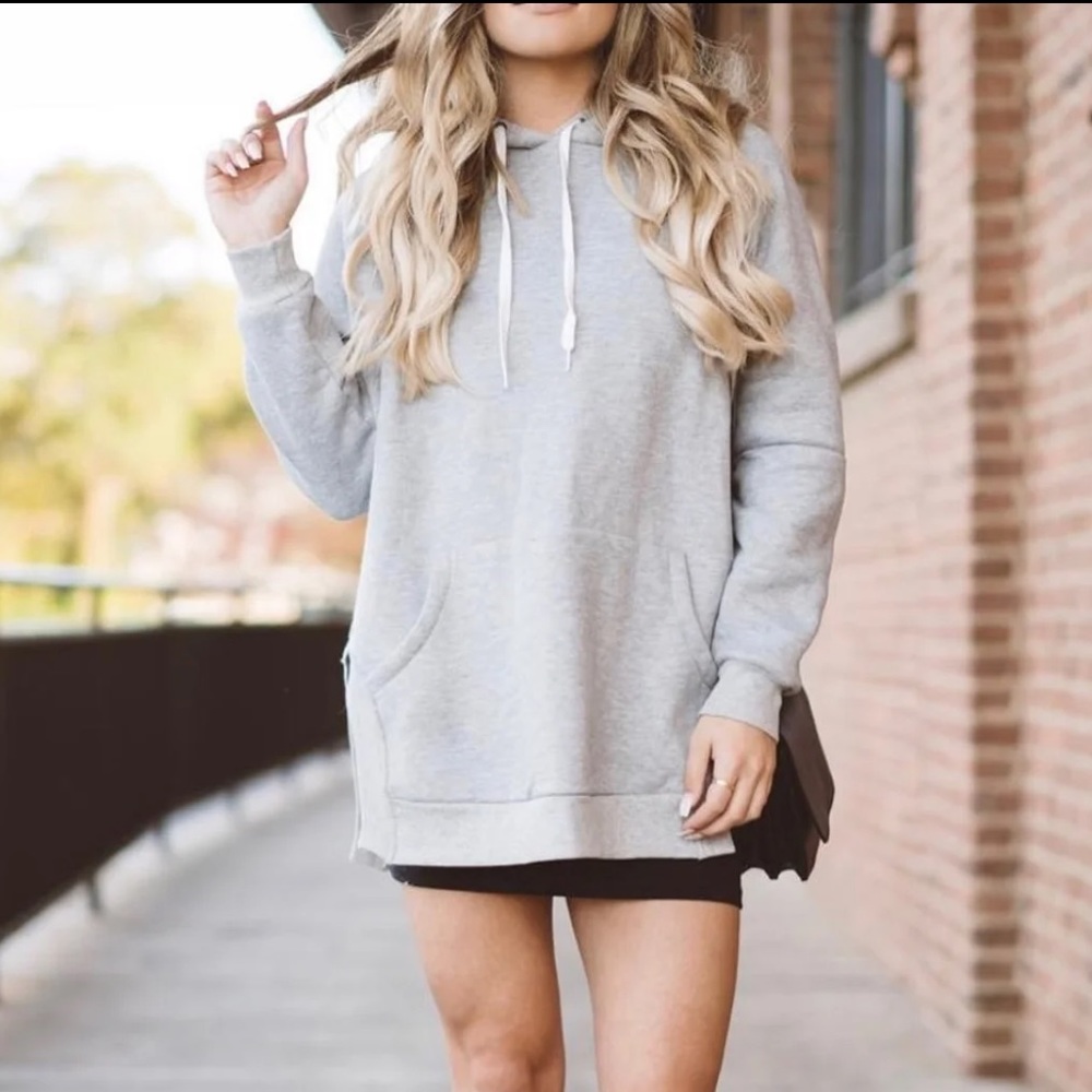 Gray Longline Drawstring Hoodie - Picture 2 of 6